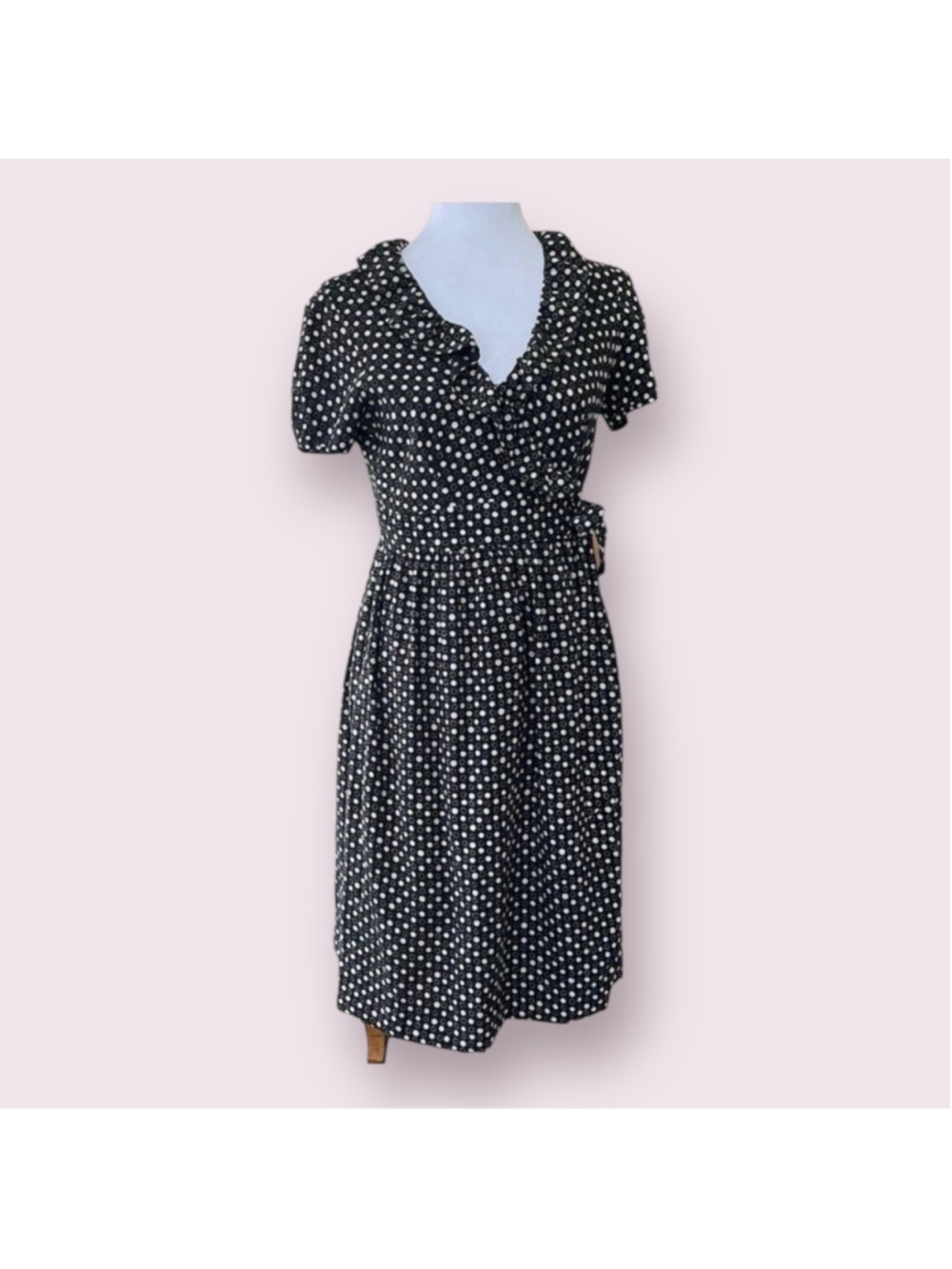 J Crew Black Cream Polka Dot Silk Wrap Dress Medium - Picture 10 of 10